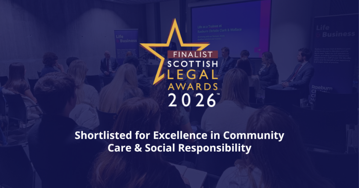 OpenGraph Image for Raeburns shortlisted for Excellence in Community Care & Social Responsibility at Scottish Legal Awards
