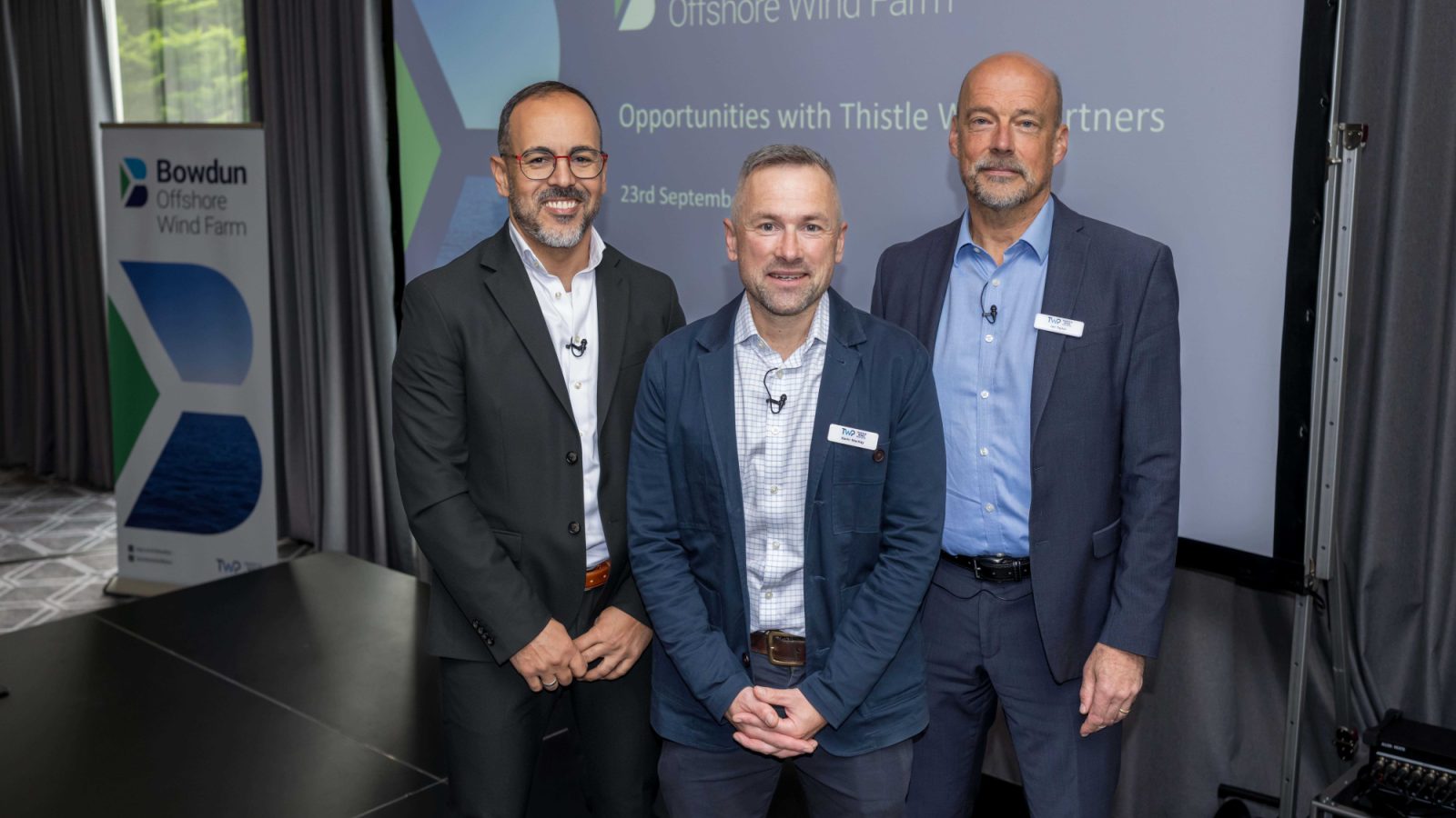 L-R: Hammou Makhoukhi, Tender Manager at DEME Group, Bowdun Supply Chain Manager Gavin MacKay, and Bowdun Project Director Ian Taylor.