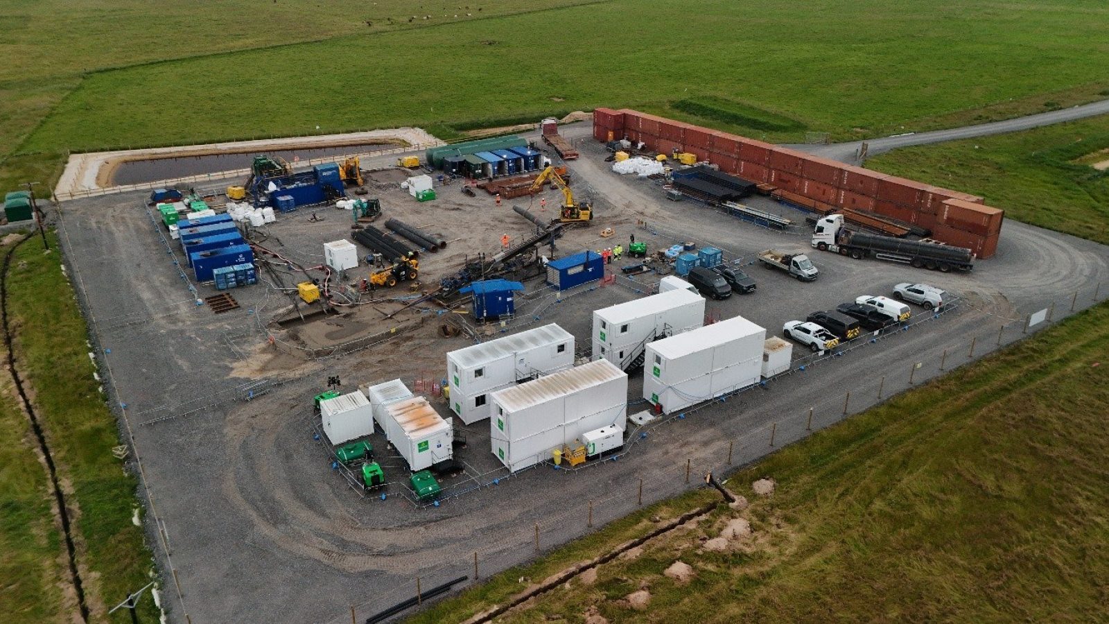 The drilling rig (in the centre) will be used to create a 1.7km long forward-drill from the landfall point in Rattray Head to the offshore exit point in the seabed.