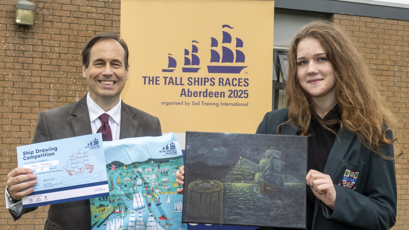 Cllr Greig with Secondary School category winner Maria Schwarz who attends Cults Academy