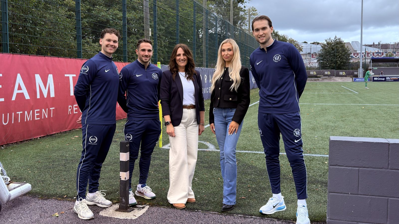 ATPI's Nicola Reith (left) and Grace Longmuir (right) alongside representatives from Banks o' Dee F.C