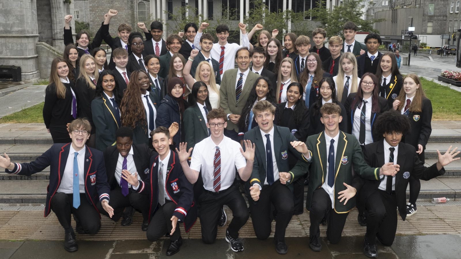 Aberdeen pupils celebrating their exam results are pictured with Councillor Lee Fairfull and Councillor Martin Greig.