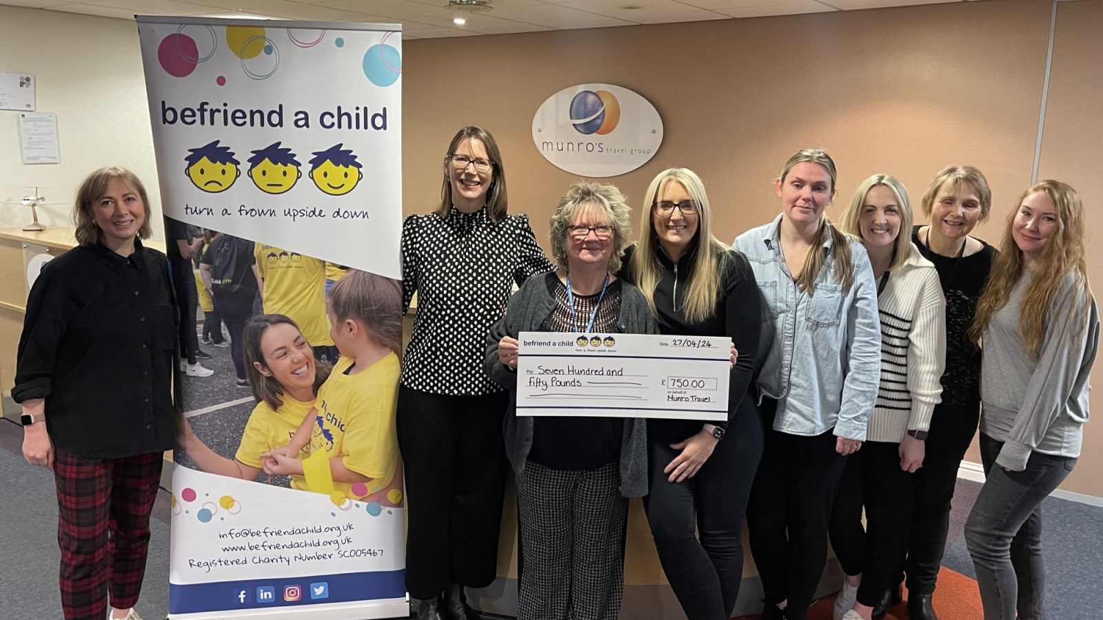 Charitable donation from Munro's Travel to Befriend a Child.