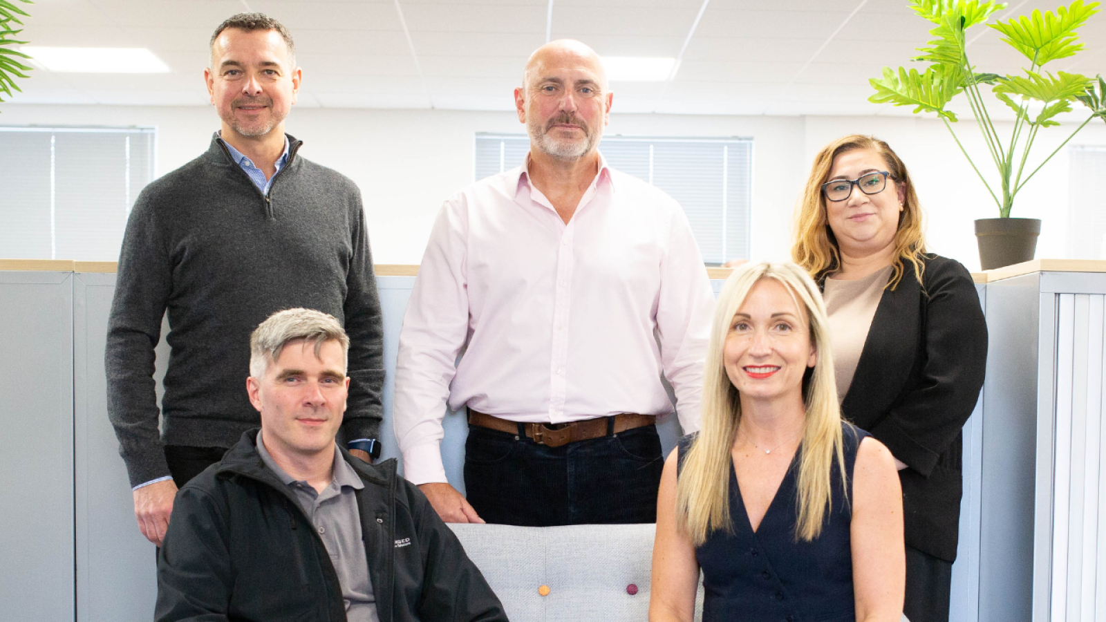 From left, Keith Simpson, Head of Operations Neil Christie, Founder Graeme Gordon, CEO Carolynne Mellough, Head of Operations Stacey Smith, Head of Compliance