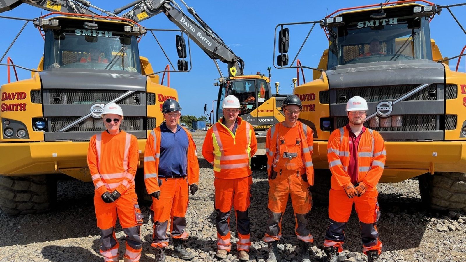 From David Smith Contractors Ltd, the local workforce that has helped complete civil engineering works on the EGL2 HVDC converter station platform in Peterhead. (From left to right) Alex Bain, Site Engineer (Peterhead), Zander Sangster, Site Foreman (Peterhead), David Smith Managing Director (Fraserburgh), Philip Sangster, Drainage Ganger (Peterhead), Andy Phipps, Commercial Manager (Cruden Bay)