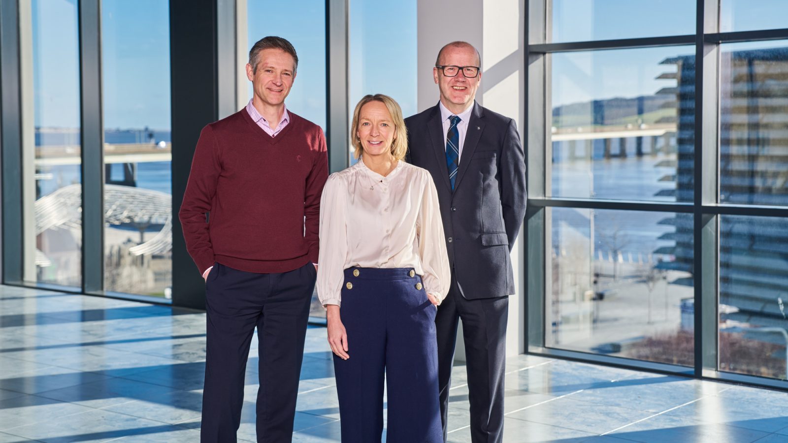 Gordon McBean, Lesley Larg, and Councillor Mark Flynn at James Thomson House.