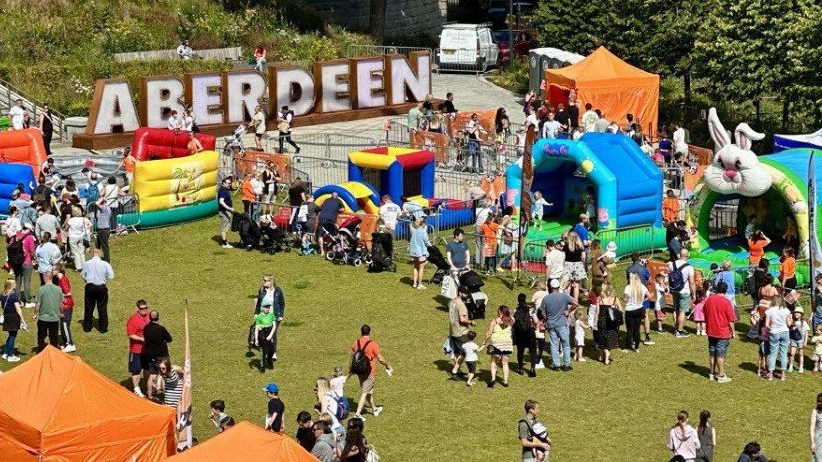 Familes gather to bounce in Union Terrace Gardens