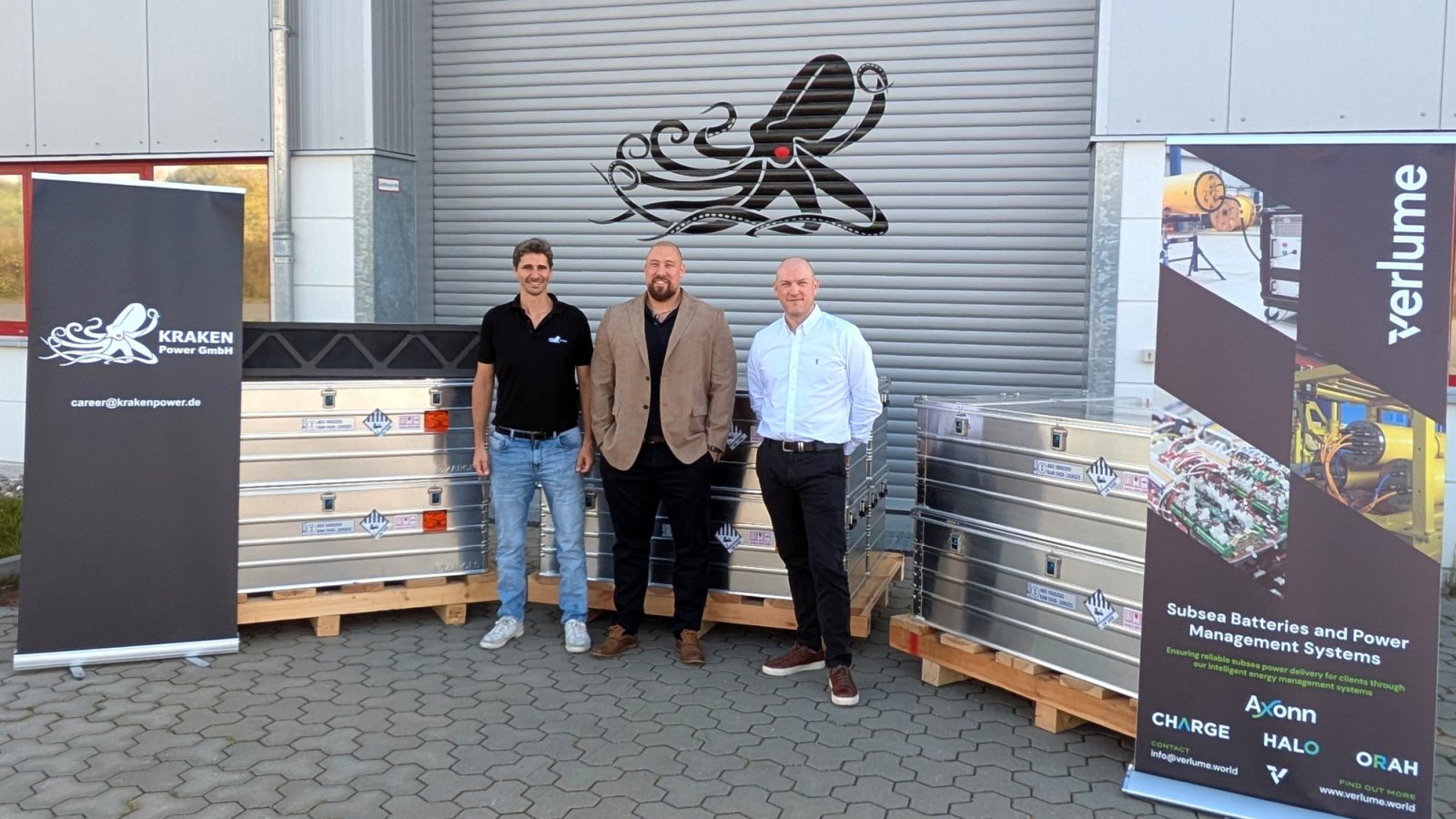 L R Patrick Paranhos VP of Power Systems Kraken Robotics Jonny Moroney COO Verlume Robert Heron Head of Engineering