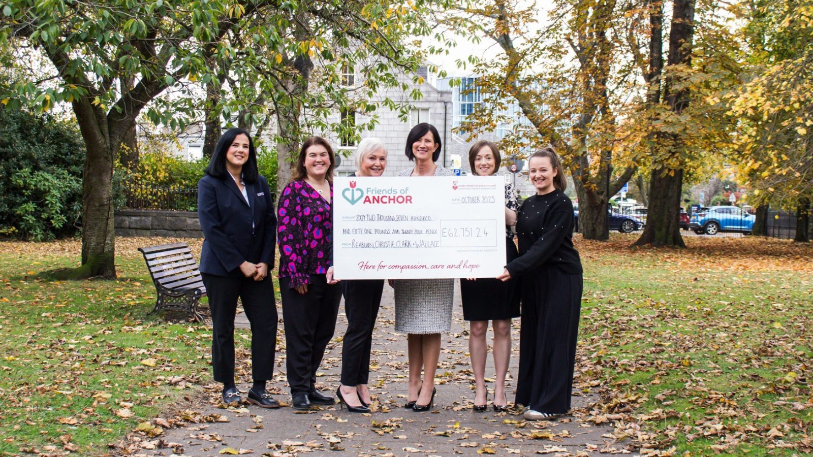 Members of the Raeburn Christie Clark & Wallace team, Sarah Coe, Yvonne Nicol, Marjory Rae, Heather Stephen, Alix Reid and Naomi Forrest from Friends of ACHOR.