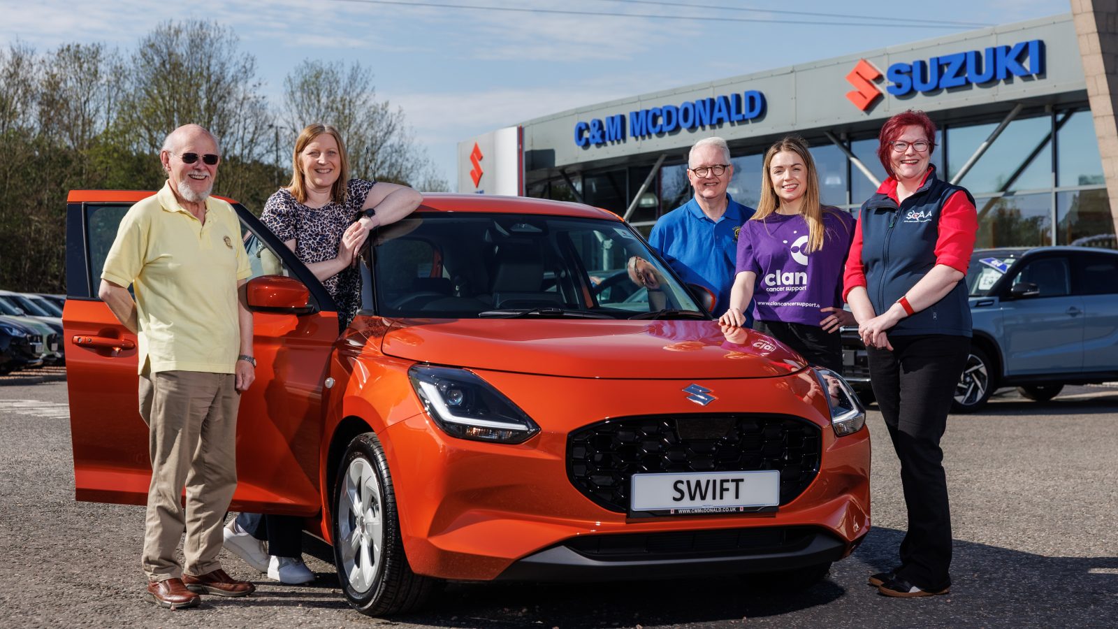 pictured L–R: David Hekelaar, Aberdeen and North-east Rotary Club; Carol McDonald, C&M McDonald; Angus Mackintosh, Aberdeen and North-east Rotary Club; Emma Panton, Clan Cancer Support; Claire Bain, Scotland’s Charity Air Ambulance.