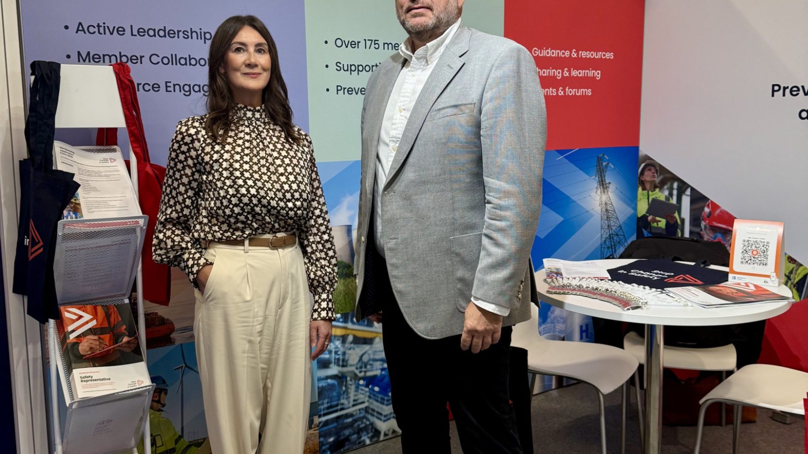 Nicola Taylor, Business Engagement Manager, and Craig Wiggins, CEO, unveiling the new Step Change in Safety brand on day one of SPE Offshore Europe 2025.