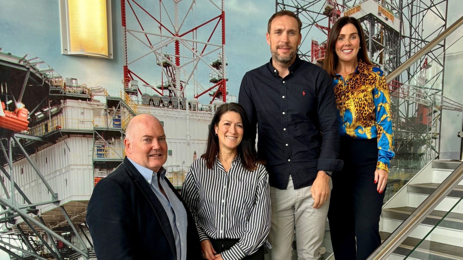 From the left Stuart Clow, Regional Director of the IADC North Sea Chapter; Kim Woolner, CEO of the Russell Anderson Foundation; Russell Anderson, Founder and Director of the Russell Anderson Foundation; Rochelle Sanders, Administrator of the IADC North Sea Chapter.