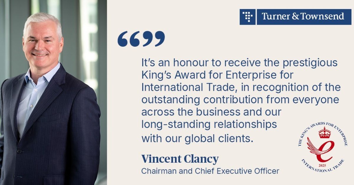 OpenGraph Image for Turner & Townsend awarded prestigious King’s Award for Enterprise for International Trade 2025