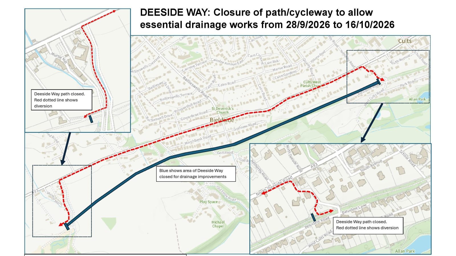 Temporary closure on The Deeside Way for essential works