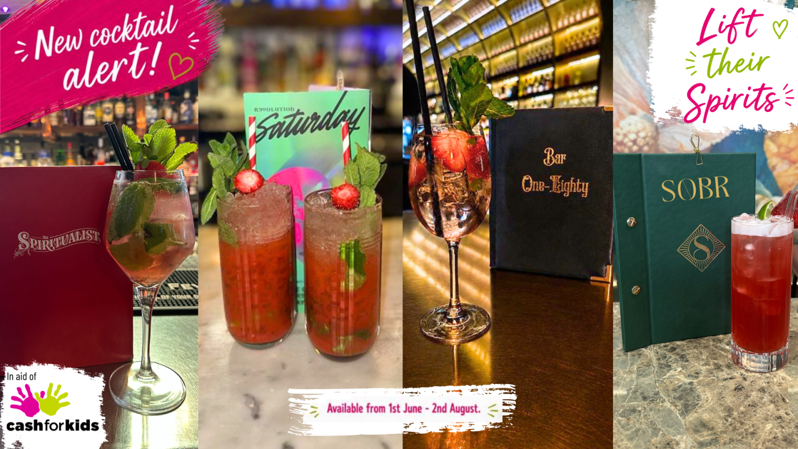 Cash for Kids launches “Lift Their Spirits” summer cocktail campaign in partnership with four amazing local venues
