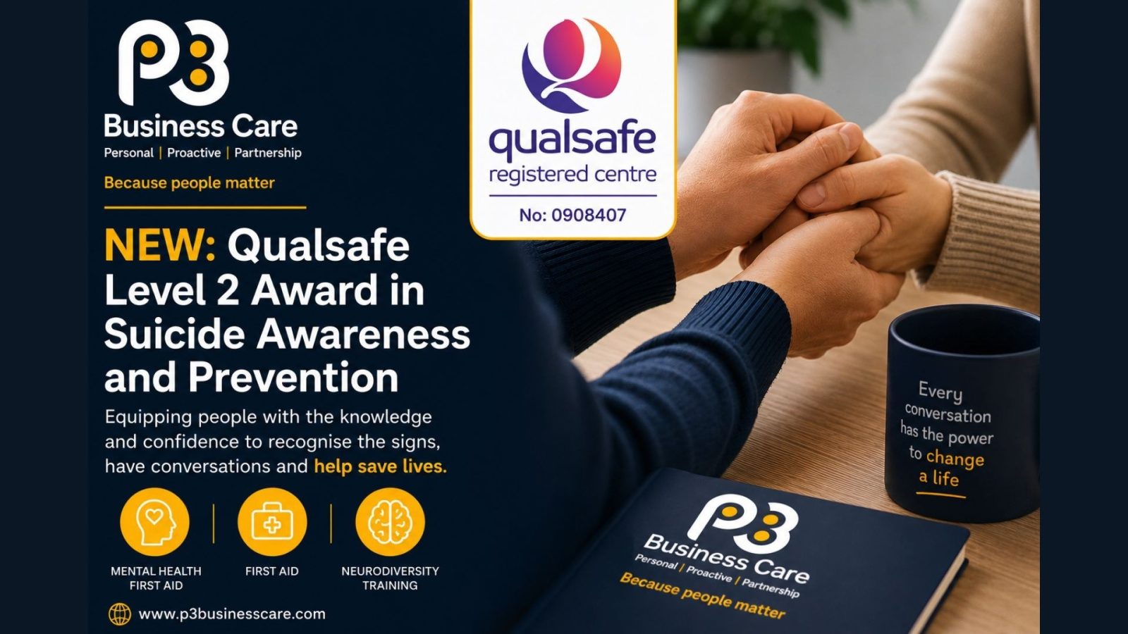 P3 Business Care expands accredited training with Qualsafe Level 2 Award in Suicide Awareness and Prevention