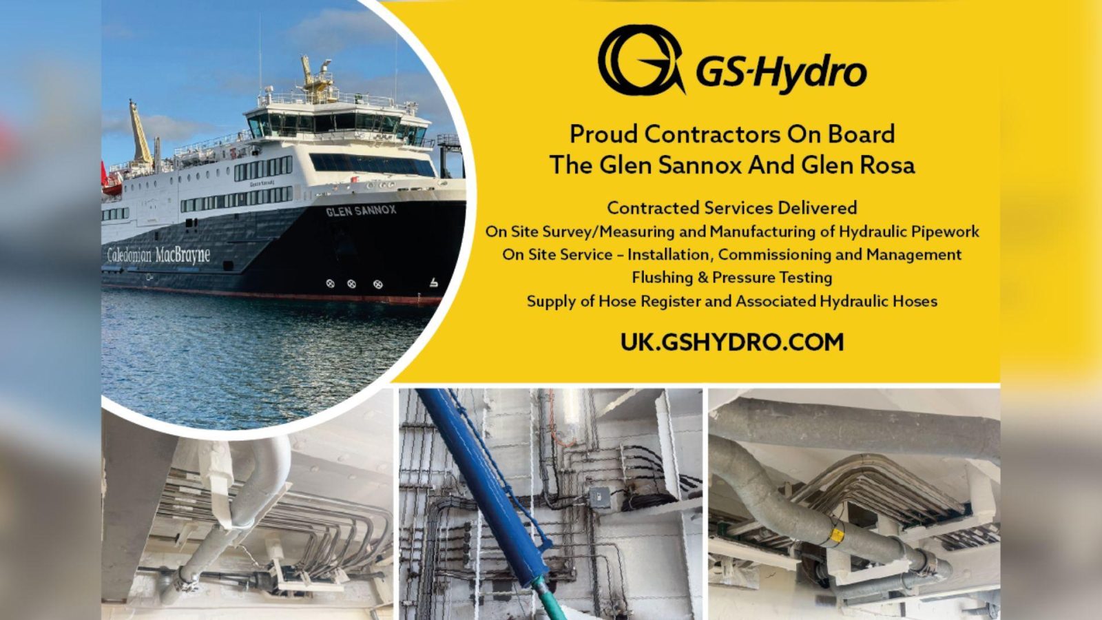 GS HYDRO UK Ltd successfully completes piping systems project for Ferguson Marine’s two new-build ferries